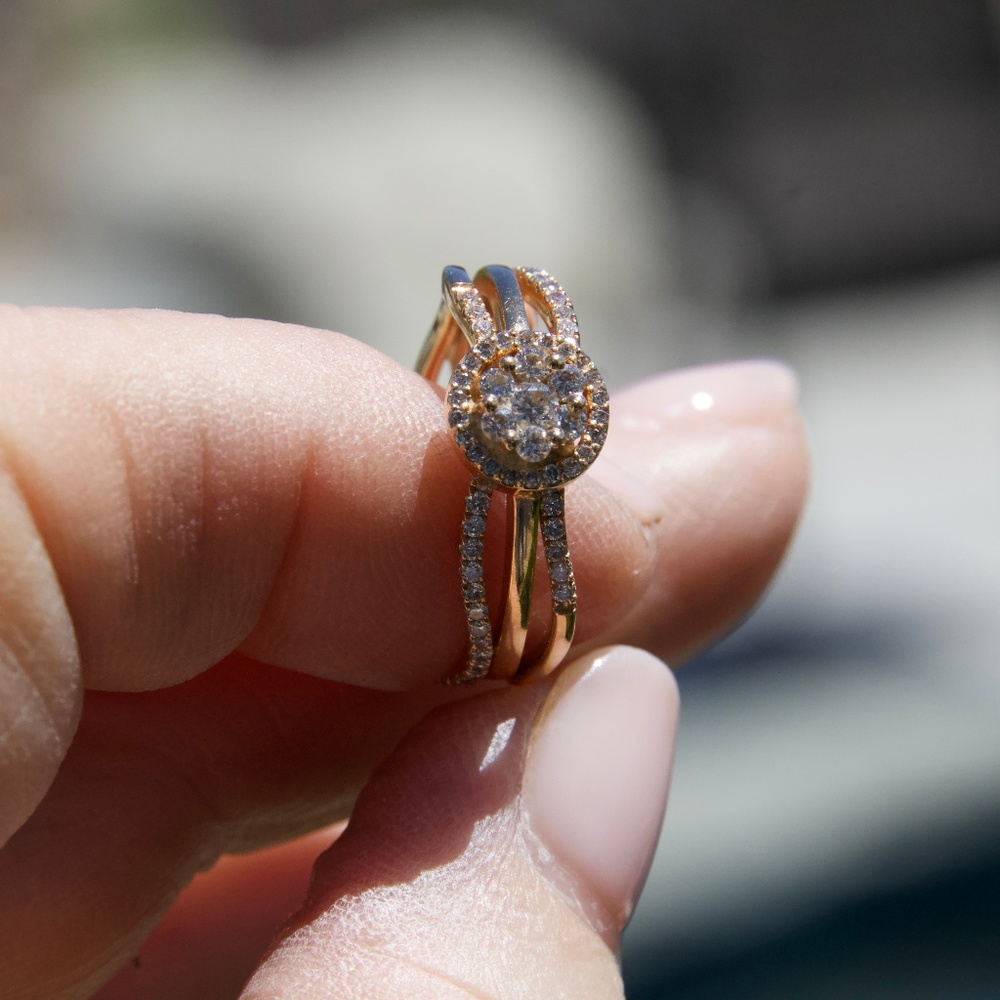 Rose Gold Wavy Stack Bands (2) Flower Stack Ring - image 1